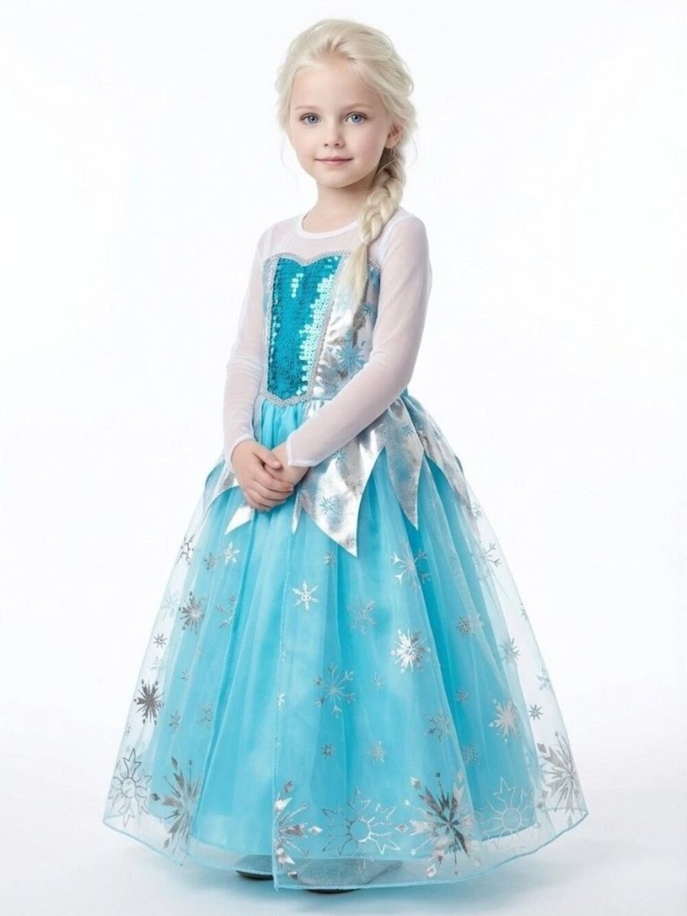 Girls Elsa Inspired Blue Snowflake Princess Dress Party Costume (Size 4) - Picture 2 of 2